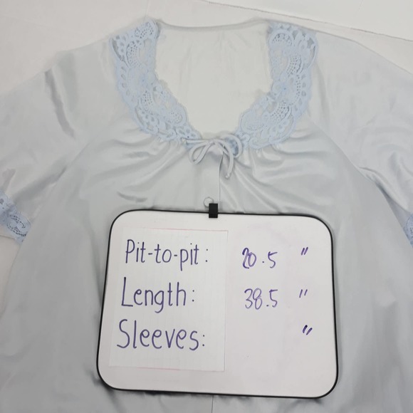 VINTAGE Vanity Fair Sz S Baby Blue Lace Nightgown Button Down Made in USA Pocket - Picture 6 of 11